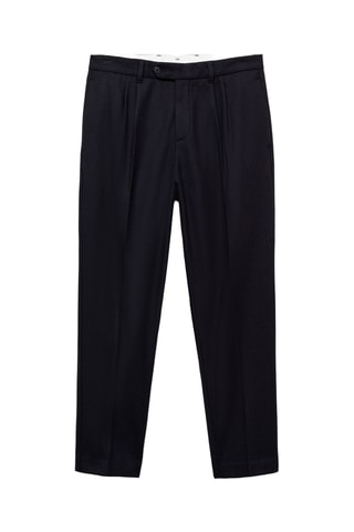 Pantalon laine flanelle pinces - Bleu marine