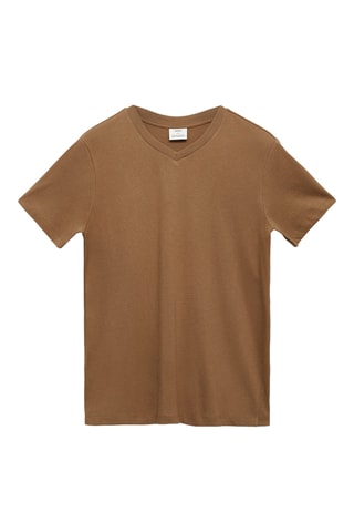T-shirt col en V slim-fit 100 % coton - Marron