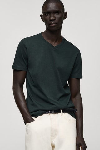 T-shirt col en V slim-fit 100 % coton - Vert