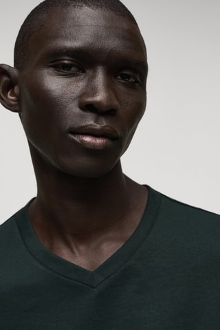 T-shirt col en V slim-fit 100 % coton - Vert