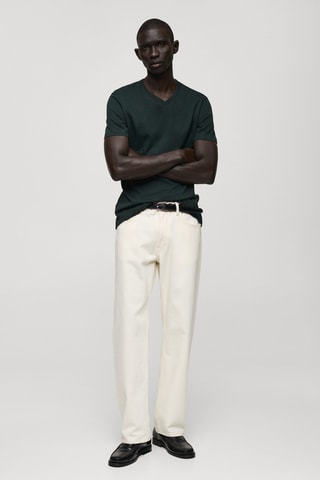 T-shirt col en V slim-fit 100 % coton - Vert