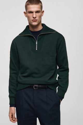 Sweat-shirt regular-fit col zippé - Vert