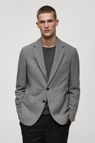 Veste laine slim-fit micro pied-de-poule - Gris