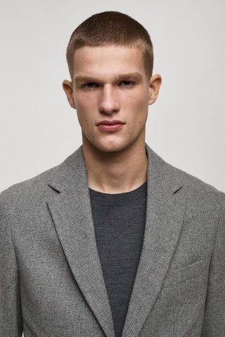 Veste laine slim-fit micro pied-de-poule - Gris