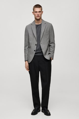 Veste laine slim-fit micro pied-de-poule - Gris