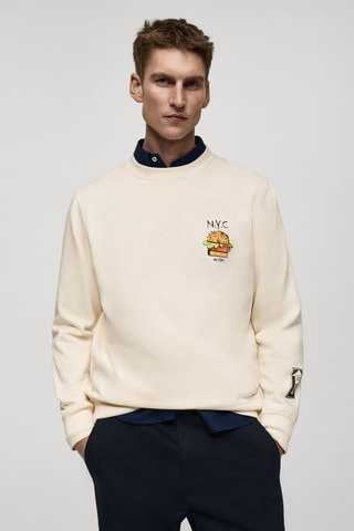 Sweat-shirt coton imprimé graphique - Ecru