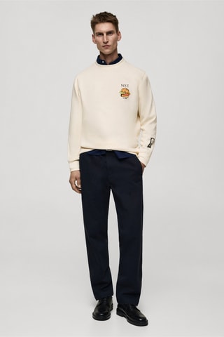 Sweat-shirt coton imprimé graphique - Ecru