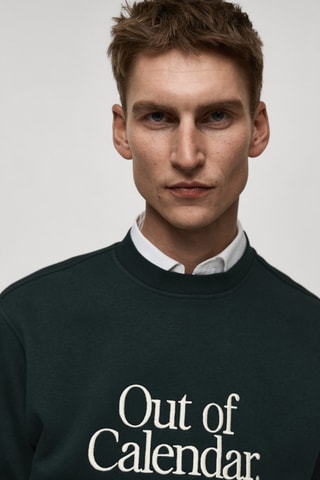 Sweat-shirt coton message brodé - Vert