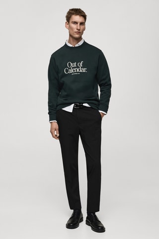 Sweat-shirt coton message brodé - Vert