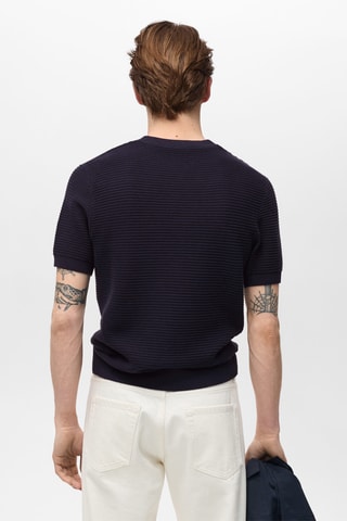 T-shirt maille fine structure - Bleu nuit