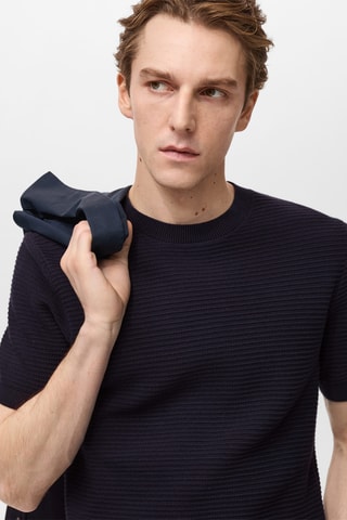 T-shirt maille fine structure - Bleu nuit