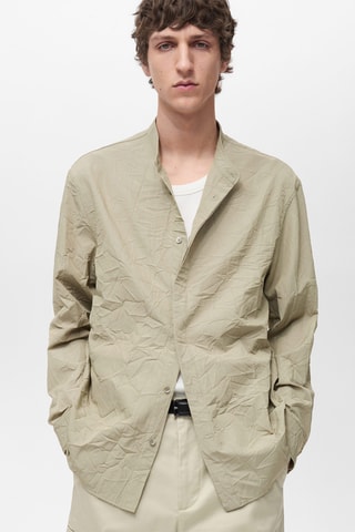 Chemise col mao effet froissé - Vert pastel