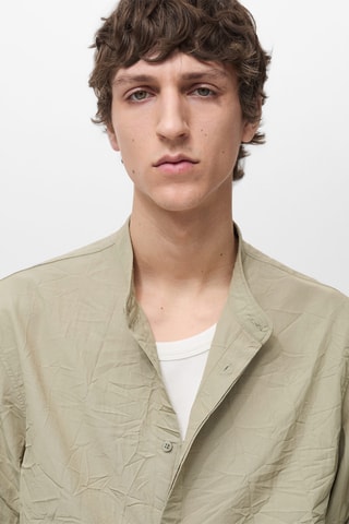Chemise col mao effet froissé - Vert pastel