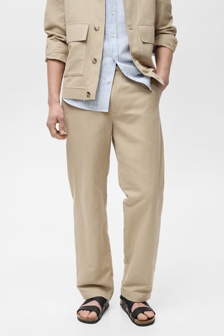 Pantalon lin mélangé regular-fit - Beige