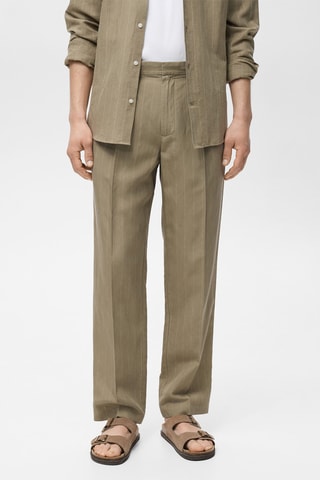 Pantalon lin fines rayures - Kaki