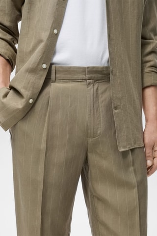 Pantalon lin fines rayures - Kaki