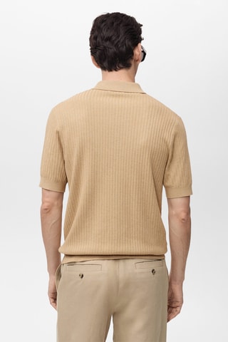 Polo coton mélangé maille côtelée - Beige