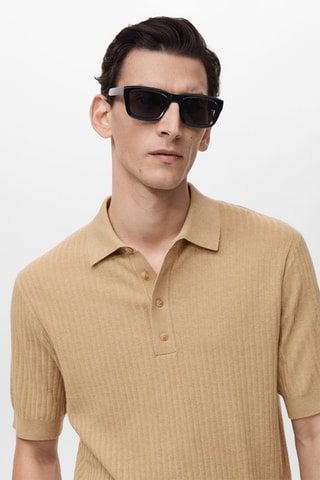 Polo coton mélangé maille côtelée - Beige