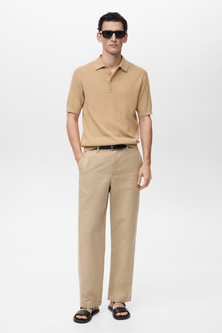 Polo coton mélangé maille côtelée - Beige