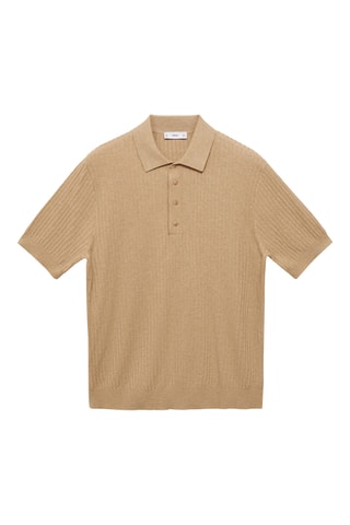 Polo coton mélangé maille côtelée - Beige
