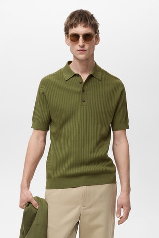 Polo coton mélangé maille côtelée - Vert