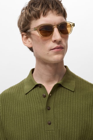 Polo coton mélangé maille côtelée - Vert