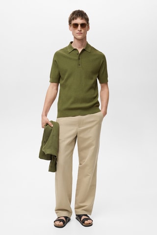 Polo coton mélangé maille côtelée - Vert