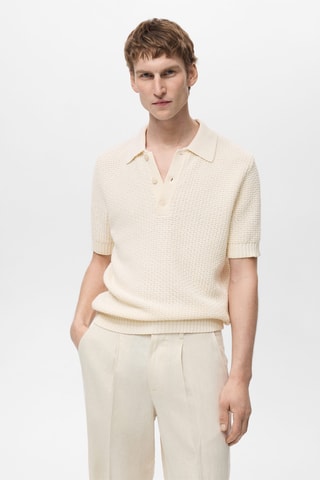 Polo maille coton ajouré - Ivoire