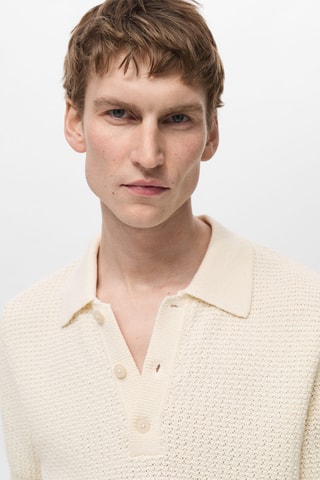 Polo maille coton ajouré - Ivoire
