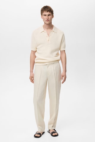 Polo maille coton ajouré - Ivoire