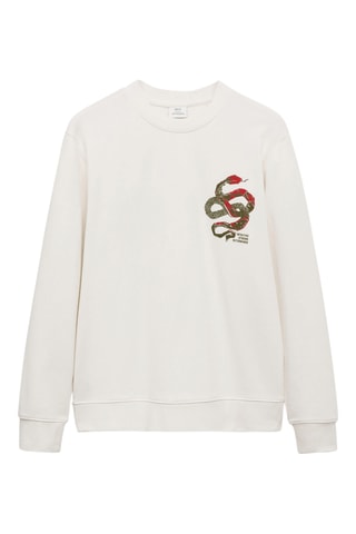 Sweat-shirt 100 % coton imprimé graphique poitrine - Blanc cassé