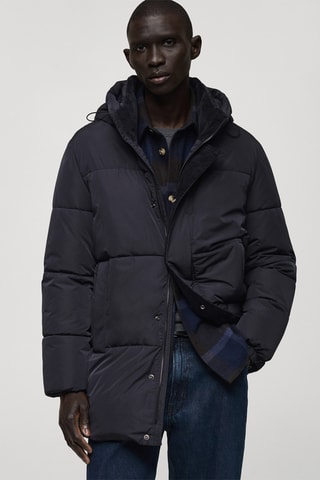 Anorak matelassé capuche résistant à l'eau - Bleu marine