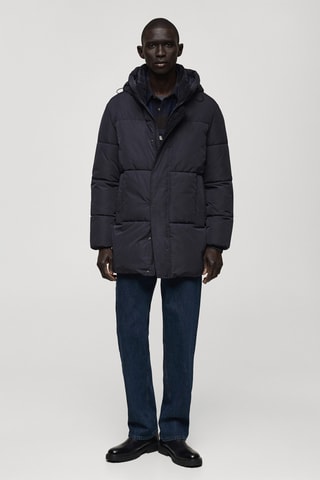 Anorak matelassé capuche résistant à l'eau - Bleu marine