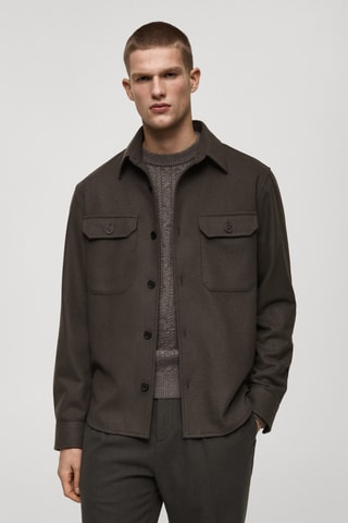 Surchemise flanelle laine mélangée - Kaki