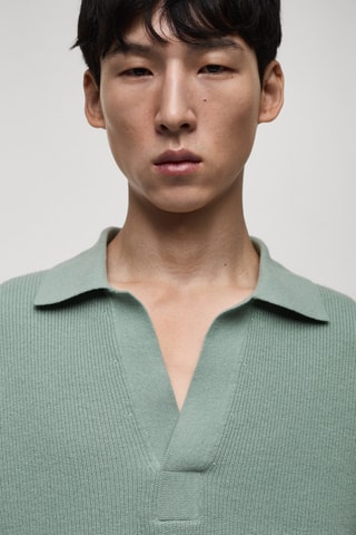 Pull-over polo maille laine mélangée - Vert d'eau