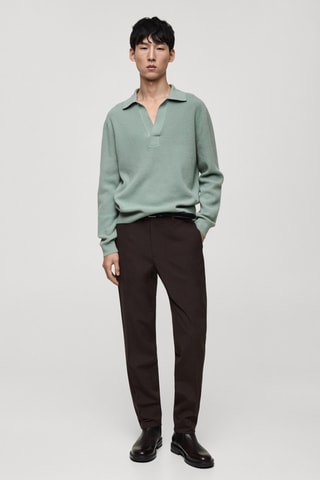 Pull-over polo maille laine mélangée - Vert d'eau