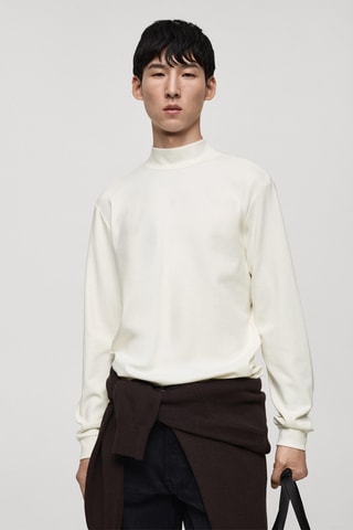 T-shirt manches longues col montant - Ecru