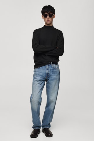 T-shirt manches longues col montant - Noir