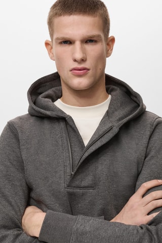 Sweat capuche col zippé - Gris chiné