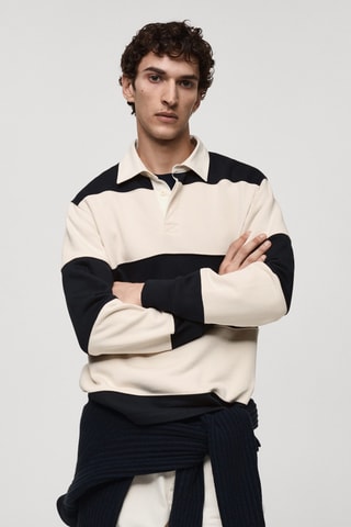 Sweat-shirt polo coton bicolore - Bleu marine