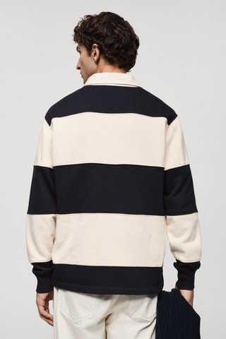 Sweat-shirt polo coton bicolore - Bleu marine