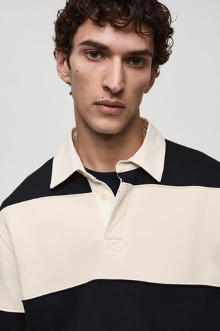 Sweat-shirt polo coton bicolore - Bleu marine