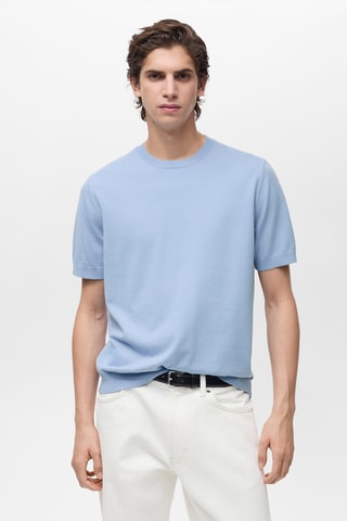 T-shirt maille fine coton - Bleu ciel