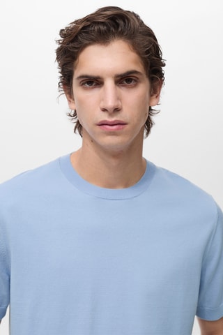 T-shirt maille fine coton - Bleu ciel