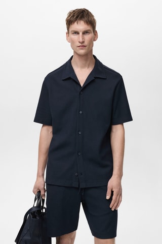Chemise maille structurée - Bleu marine