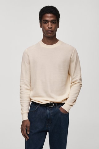 Pull-over maille coton microstructure - Blanc cassé