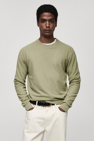 Pull-over maille coton microstructure - Vert pomme