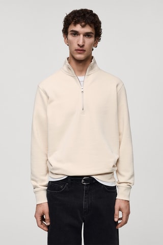 Sweat-shirt regular-fit col zippé - Ecru