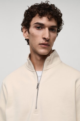 Sweat-shirt regular-fit col zippé - Ecru