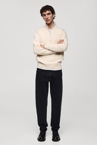 Sweat-shirt regular-fit col zippé - Ecru